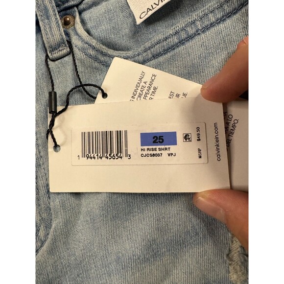 Calvin Klein Jeans Short Womens Size 25 Bermuda High Rise Blue Distressed NWT - Picture 3 of 7